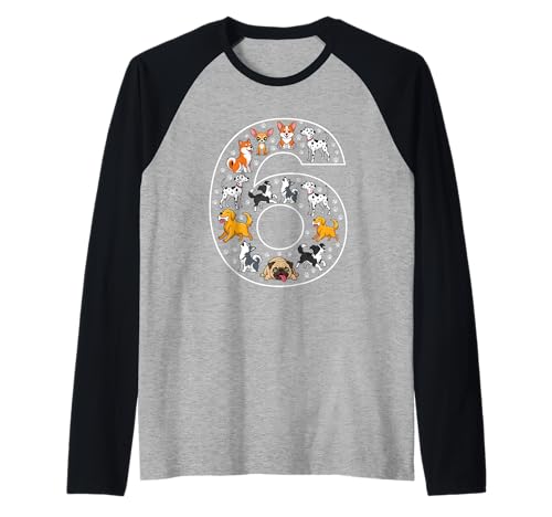 6. Geburtstag 6 Jahre alte Hunde Jungen Mädchen Welpen Raglan von 6th Birthday 6 Year Old Dogs Boys Girls