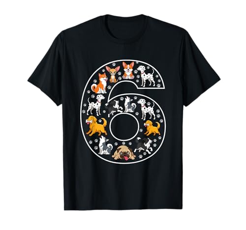 6. Geburtstag 6 Jahre alte Hunde Jungen Mädchen Welpen T-Shirt von 6th Birthday 6 Year Old Dogs Boys Girls