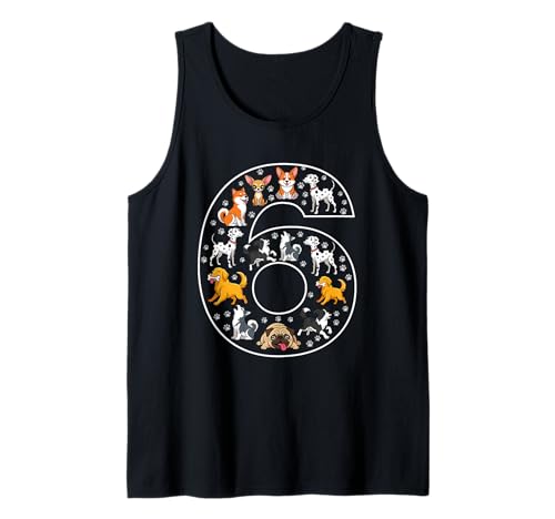 6. Geburtstag 6 Jahre alte Hunde Jungen Mädchen Welpen Tank Top von 6th Birthday 6 Year Old Dogs Boys Girls