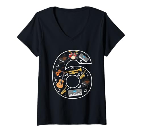 Damen Musikband für Jungen und Mädchen, 6. Geburtstag T-Shirt mit V-Ausschnitt Damen Musikband für Jungen und Mädchen, 6. Geburtstag T-Shirt mit V-Ausschnitt von 6th Birthday 6 Year Old Music Boys Girls