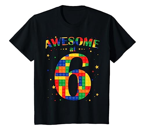 Kinder Building Blocks Bricks Awesome at 6 Years Old Birthday Boy T-Shirt von 6th Birthday Building Blocks Brick Theme Party