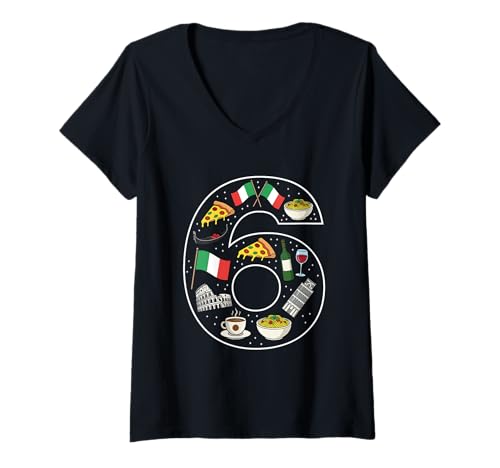 Damen Italienische Kultur 6 Jahre alte Italien-Flagge zum 6. Geburtstag T-Shirt mit V-Ausschnitt Damen Italienische Kultur 6 Jahre alte Italien-Flagge zum 6. Geburtstag T-Shirt mit V-Ausschnitt von 6th Birthday Italian Culture 6 Year Old Italy