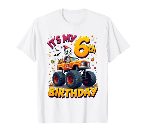 It's My 6th Birthday Boy Skeleton Monster Truck Halloween T-Shirt von 6th Birthday Monster Truck Costume