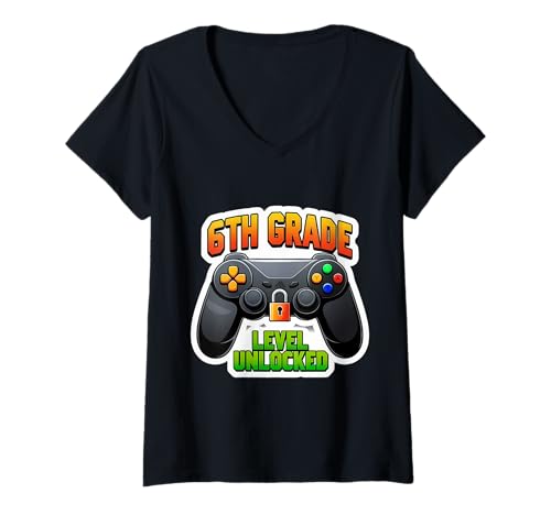 Damen 6. Stufe freigeschalteter Gamer Gaming Videospiel-Controller T-Shirt mit V-Ausschnitt Damen 6. Stufe freigeschalteter Gamer Gaming Videospiel-Controller T-Shirt mit V-Ausschnitt von 6th Grade Level Unlocked Gamer Gaming Products