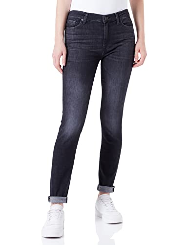 7 For All Mankind Damen Hw Skinny Slim Illusion With Raw Cut Jeans, Schwarz, 29W / 29L EU von 7 For All Mankind