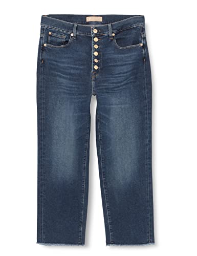 7 For All Mankind Damen The Modern Straight Luxe Vintage With Frayed Hem & Exposed Buttons Jeans, Mid Blue, 32W / 32L EU von 7 For All Mankind