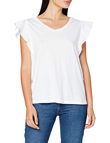 7 For All Mankind Womens Ruffle V Neck T-Shirt, White, XS von 7 For All Mankind