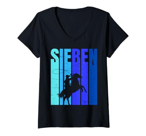 Damen 7. Geburtstag Cowboy Jungen - Cowboy Geburtstagsfeier T-Shirt mit V-Ausschnitt von 7 Geburtstag Junge Geschenke, Deko & Co.