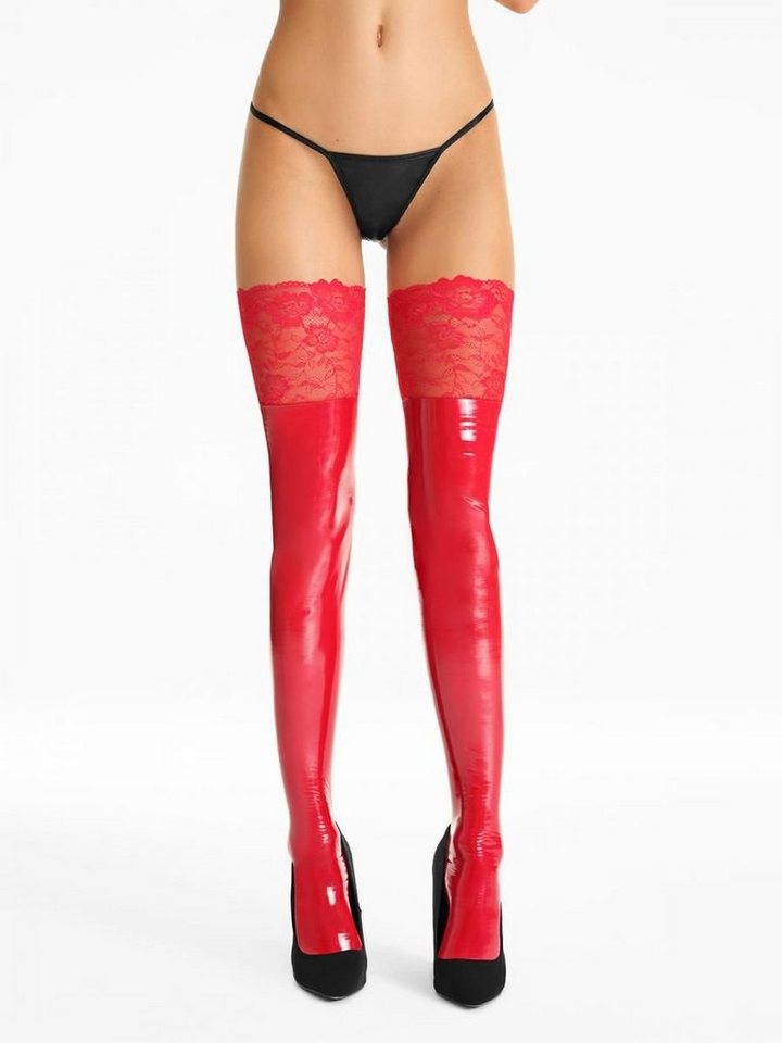 7Heaven Halterlose Strümpfe Wetlook-Strümpfe Spitze Gogo Halterlose Stockings Lack Made in EU von 7Heaven