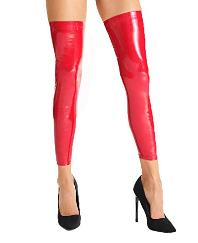 7Heaven Rote wetlook Lack Strümpfe Damen Stockings Beinstulpen selbsttragend dehnbar aus Vinyl-Material mit Reißverschluss S/M von 7Heaven