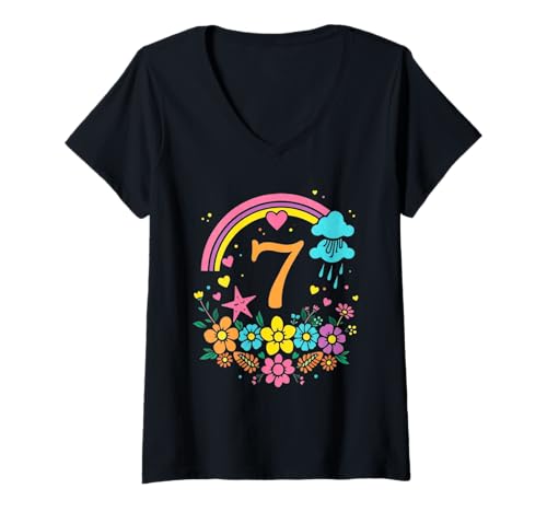 Damen Kinder 7 Jahre Mädchen Regenbogen Sieben Geburtstag Geschenk T-Shirt mit V-Ausschnitt Damen Kinder 7 Jahre Mädchen Regenbogen Sieben Geburtstag Geschenk T-Shirt mit V-Ausschnitt von 7 Year Birthday Gifts Idea Design Clothing Experts