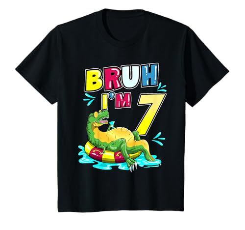 Kinder Bruh I'm 7 Funny 7th Birthday T-Rex Dinosaurier Pool Party T-Shirt Kinder Bruh I'm 7 Funny 7th Birthday T-Rex Dinosaurier Pool Party T-Shirt von 7 Years Old Pool Party Beach Summer Vacation