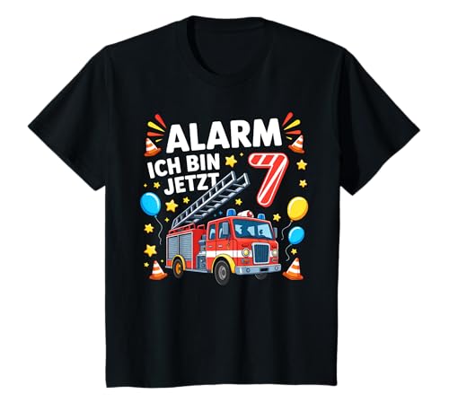Kinder 7. Geburtstag Junge Mädchen Feuerwehr Feuerwehrauto 7 Jahre T-Shirt von 7. Geburtstag Geschenke Kinder