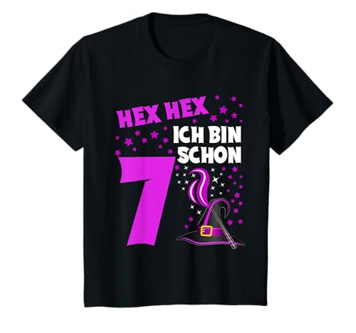 Kinder Hex Hex ich bin schon 7 - Prinzessin Hexe Tochter Mädchen T-Shirt von 7. Geburtstag Königstochter 7 Jahre 7. Jubiläum