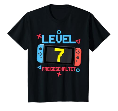 Kinder Kids 7th Birthday Gifts Boys Gamer Level 7 Unlocked T-Shirt von 7. Geburtstag Mädchen 7. Geburtstag Deko Junge