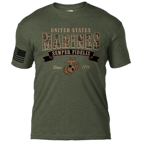 7.62 Design U.S. Marine Corps MARPAT Arched Semper Fi Herren-T-Shirt, Schwarz, Militärgrün (Heather Military Green), L von 7.62 Design