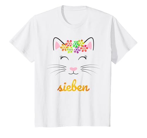 Geburtstag 7. Katze Kätzchen Mädchen Sieben Jahre Geschenk T-Shirt Geburtstag 7. Katze Kätzchen Mädchen Sieben Jahre Geschenk T-Shirt von 7.Kindergeburtstag & Katze mit Blumen Geschenkidee