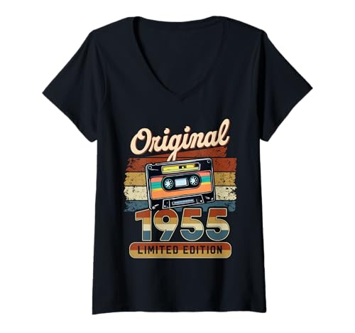 Damen 70. Geburtstag Born in 1955 Vintage 70 Jahre Retro 1955 Kassette T-Shirt mit V-Ausschnitt Damen 70. Geburtstag Born in 1955 Vintage 70 Jahre Retro 1955 Kassette T-Shirt mit V-Ausschnitt von 70 Birthday Party 1955 Cassette 70th Retro Tee