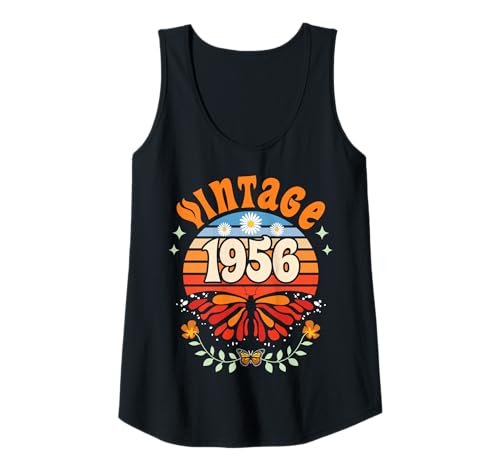 Damen Vintage 70 Jahre Jahrgang 1956 Schmetterling Geburtstag Frau Tank Top von 70 Jahre Frau Geburtstag Jahrgang 1956 Ideen