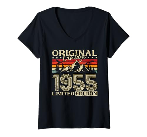 Damen 70. Geburtstag Mann Frau 70 Jahre Vintage 1955 Deko Lustig T-Shirt mit V-Ausschnitt Damen 70. Geburtstag Mann Frau 70 Jahre Vintage 1955 Deko Lustig T-Shirt mit V-Ausschnitt von 70 Jahre Mann Frau Damen Herren Geburtstag