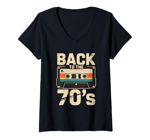 Damen Back to The 70s | 70er Jahre Outfit Retro Party Karneval T-Shirt mit V-Ausschnitt von 70 er Jahre MottoParty Fasching Geschenkideen
