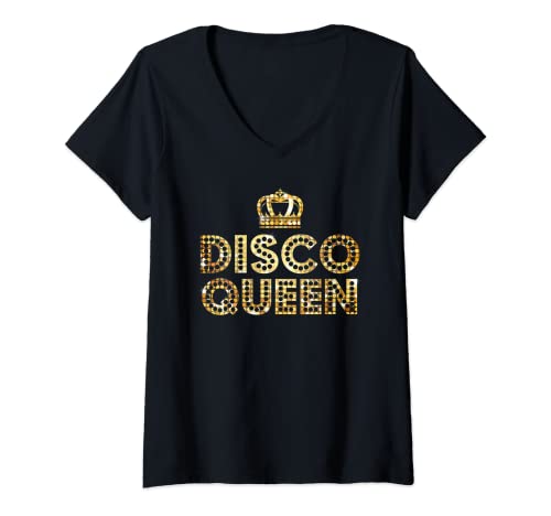 Damen Disco Queen, Retro-Disco Passende Paar-Geschenke für Frauen T-Shirt mit V-Ausschnitt Damen Disco Queen, Retro-Disco Passende Paar-Geschenke für Frauen T-Shirt mit V-Ausschnitt von 70's 80's Disco Party Vintage Old School Outfit