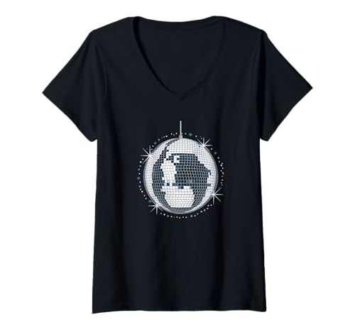 Damen Discokugel Musikliebhaber 70er 80er Jahre Vibe Party Musik Tanzen T-Shirt mit V-Ausschnitt Damen Discokugel Musikliebhaber 70er 80er Jahre Vibe Party Musik Tanzen T-Shirt mit V-Ausschnitt von 70's 80's Vibe Disco Ball Tee