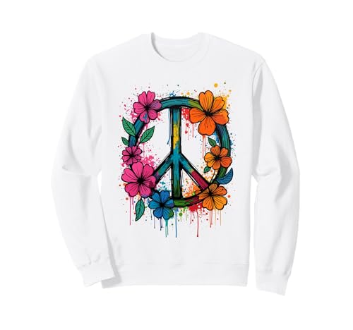 Friedenszeichen, Love Peace Flower Power, Damen, 70er & 60er Jahre Sweatshirt von 70's & 60's Theme Party Outfits f. Men Women Kids