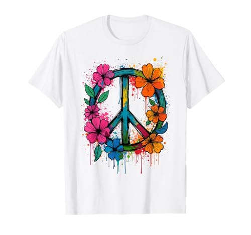 Friedenszeichen, Love Peace Flower Power, Damen, 70er & 60er Jahre T-Shirt von 70's & 60's Theme Party Outfits f. Men Women Kids