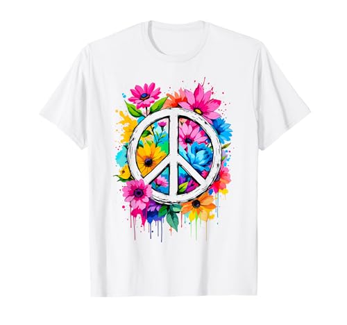 Love Peace Flower Power Peace Zeichen 70er 60er Frauen Hippie T-Shirt von 70's & 60's Theme Party Outfits f. Men Women Kids