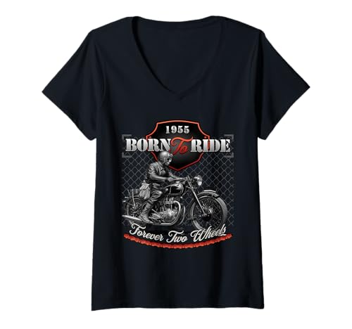 Damen 70. Geburtstag 1955 Jahrgang Motorradfahrer Design Motorrad T-Shirt mit V-Ausschnitt Damen 70. Geburtstag 1955 Jahrgang Motorradfahrer Design Motorrad T-Shirt mit V-Ausschnitt von 70. Geburtstag 1955 Geschenke Motorradfahrer