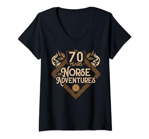 Damen 70 Years of Norse Adventures Wikinger 70. Geburtstags T-Shirt mit V-Ausschnitt von 70. Geburtstags Geschenke für Männer & Wikinger