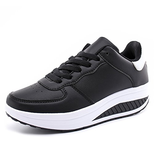 700-INK Damen Wippschuhe Bequeme Abrollsohle Abrollschuhe Damen Plateau Sneaker Outdoor Laufschuhe Keilabsatz Freizeitschuhe für Sport, Laufen - Black&White 40 von 700-INK