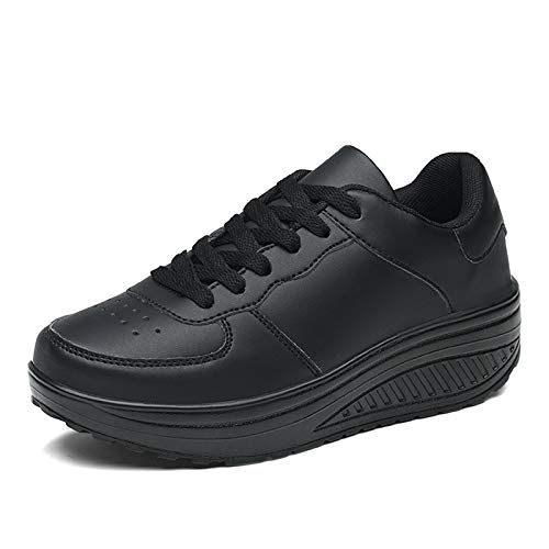 700-INK Damen Wippschuhe Bequeme Abrollsohle Abrollschuhe Damen Plateau Sneaker Outdoor Laufschuhe Keilabsatz Freizeitschuhe für Sport, Laufen - Black 36 von 700-INK