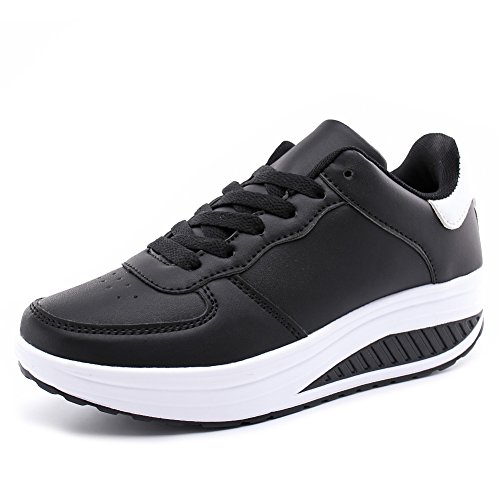 700-INK Damen Plateau Sneaker Outdoor Keilabsatz Freizeitschuhe Frauen rutschfest Wedge Wanderschuhe für Sport, Laufen - Black&White 42 von 700-INK