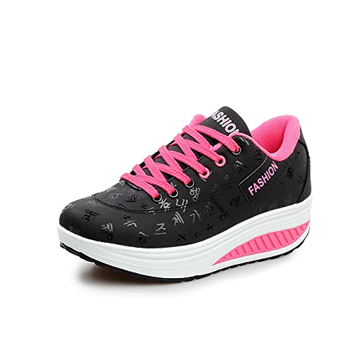 700-INK Damen Wippschuhe Bequeme Abrollsohle Abrollschuhe Damen Plateau Sneaker Outdoor Laufschuhe Keilabsatz Freizeitschuhe für Sport, Laufen - Rose 37 von 700-INK