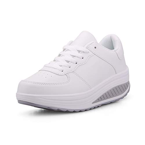 700-INK Damen Wippschuhe Bequeme Abrollsohle Abrollschuhe Damen Plateau Sneaker Outdoor Laufschuhe Keilabsatz Freizeitschuhe für Sport, Laufen - White 36 von 700-INK