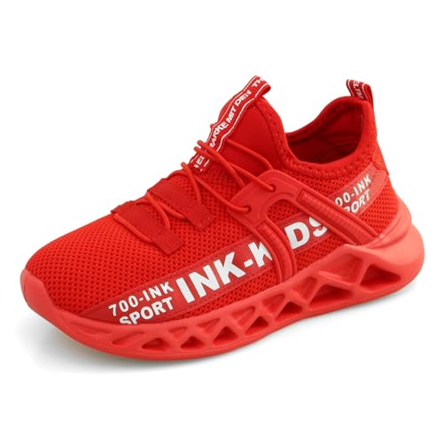 700-INK Sportschuhe Jungen Turnschuhe Kinder Laufschuhe Atmungsaktiv Sneakers StraßEnlaufschuhe Outdoor Kinderschuhe Leicht Rot Etikett Größe 34 = 34EU von 700-INK