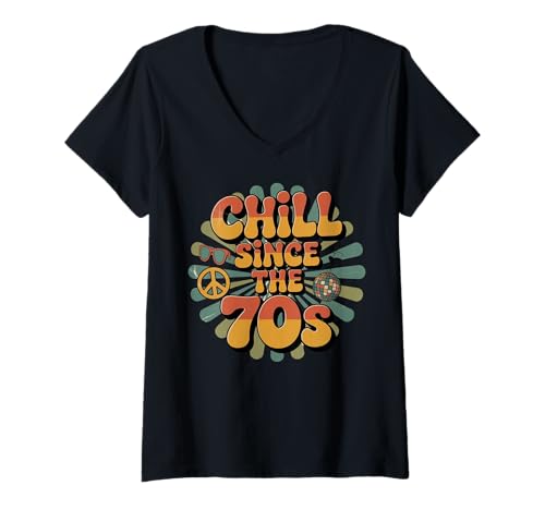 Damen Seit den 70er Jahren kalt Retro Vintage Groovy Birthday T-Shirt mit V-Ausschnitt Damen Seit den 70er Jahren kalt Retro Vintage Groovy Birthday T-Shirt mit V-Ausschnitt von 70S Vibes Retro Gift Co.