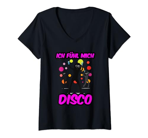 Damen Ich Fühl Mich Disco - Party Karneval Disco Apres Ski Malle T-Shirt mit V-Ausschnitt von 70er Jahre Disco Party Outfit
