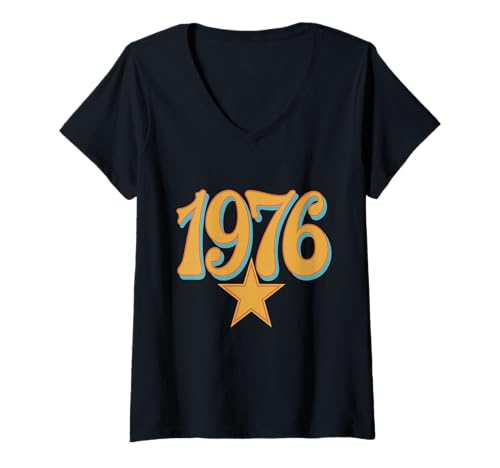 Damen 1976 Papa Geburtstagsfeier Lustiger Vintage 70s T-Shirt mit V-Ausschnitt von 70er Jahre Geburtstag Outfit Männer & Frauen