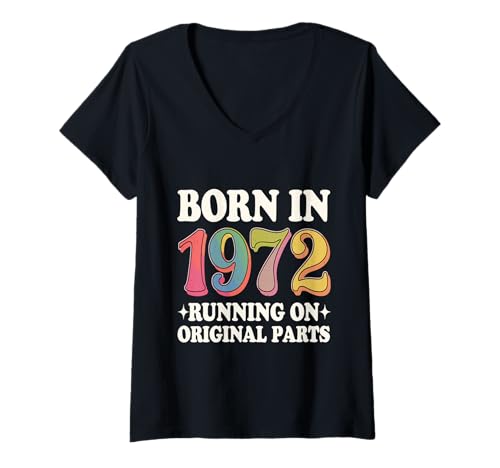 Damen 70er Jahre Liebhaber Vater Geburtstagsfeier Lustig 1972 T-Shirt mit V-Ausschnitt von 70er Jahre Geburtstag Outfit Männer & Frauen