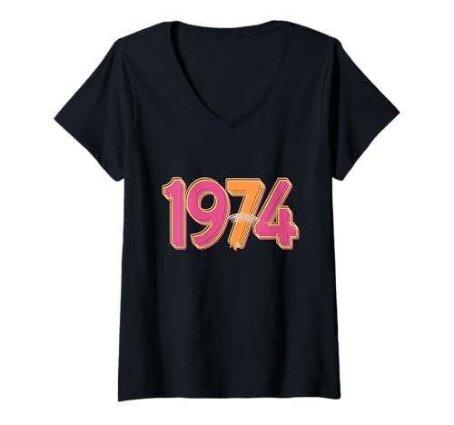 Damen 70s Music Lover 1974 Retro Birthday Party T-Shirt mit V-Ausschnitt von 70er Jahre Geburtstag Outfit Männer & Frauen