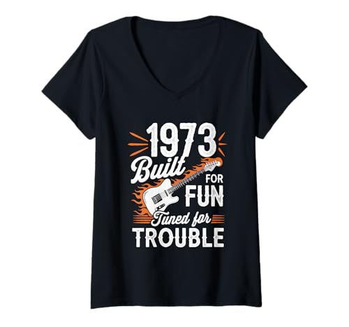 Damen Guitar Lover Funny Vintage 70s Birthday Celebration 1973 T-Shirt mit V-Ausschnitt von 70er Jahre Geburtstag Outfit Männer & Frauen