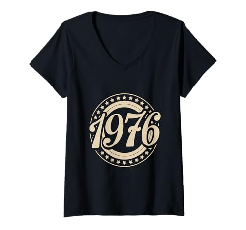 Damen Retro 70s Fan Dads Birtday Party Born 1976 T-Shirt mit V-Ausschnitt von 70er Jahre Geburtstag Outfit Männer & Frauen
