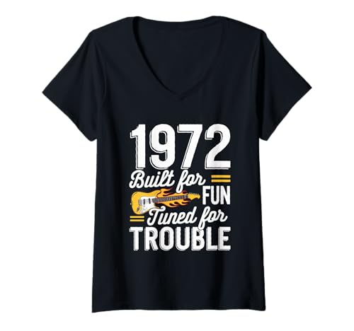 Damen Rock Music Dad Guitar Lover Funny Birthday Celebration 1972 T-Shirt mit V-Ausschnitt von 70er Jahre Geburtstag Outfit Männer & Frauen