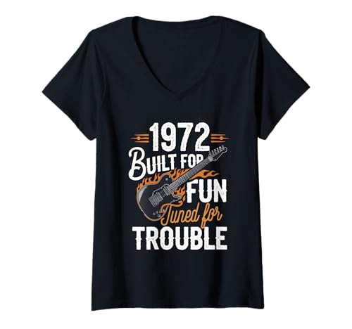 Damen Rockmusik Gitarrenliebhaber Gitarrist Dad Lustig 1972 T-Shirt mit V-Ausschnitt von 70er Jahre Geburtstag Outfit Männer & Frauen