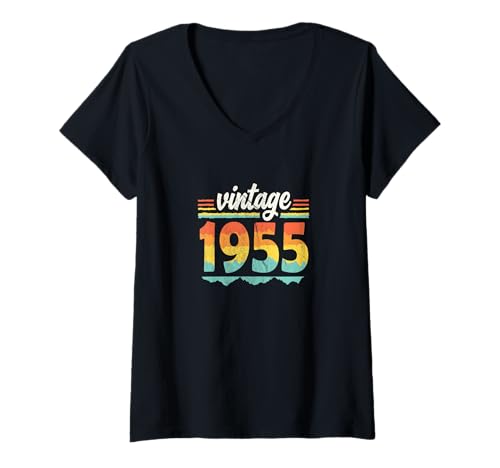 Damen Vintage 1955 Retro Geburtstagsjahr Geschenkidee T-Shirt mit V-Ausschnitt Damen Vintage 1955 Retro Geburtstagsjahr Geschenkidee T-Shirt mit V-Ausschnitt von 70er Jahre Retro Geschenke für Geburtstag