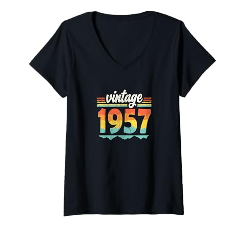 Damen Vintage 1957 Retro Geburtstagsjahr Geschenkidee T-Shirt mit V-Ausschnitt Damen Vintage 1957 Retro Geburtstagsjahr Geschenkidee T-Shirt mit V-Ausschnitt von 70er Jahre Retro Geschenke für Geburtstag