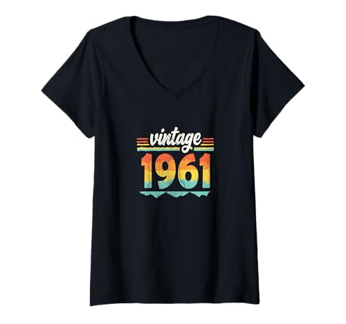 Damen Vintage 1961 Retro Geburtstagsjahr Geschenkidee T-Shirt mit V-Ausschnitt Damen Vintage 1961 Retro Geburtstagsjahr Geschenkidee T-Shirt mit V-Ausschnitt von 70er Jahre Retro Geschenke für Geburtstag
